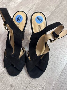 MICHAEL Michael Kors Black Suede Crisscross Slingback Heels